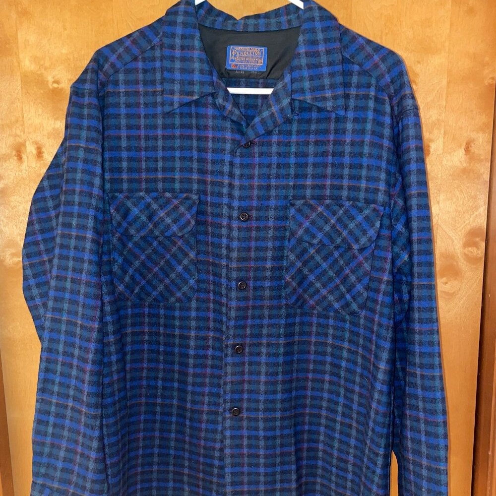 Pendleton Flannel Navy Blue w Pockets Men's XL 100% Pure Virgin Wool